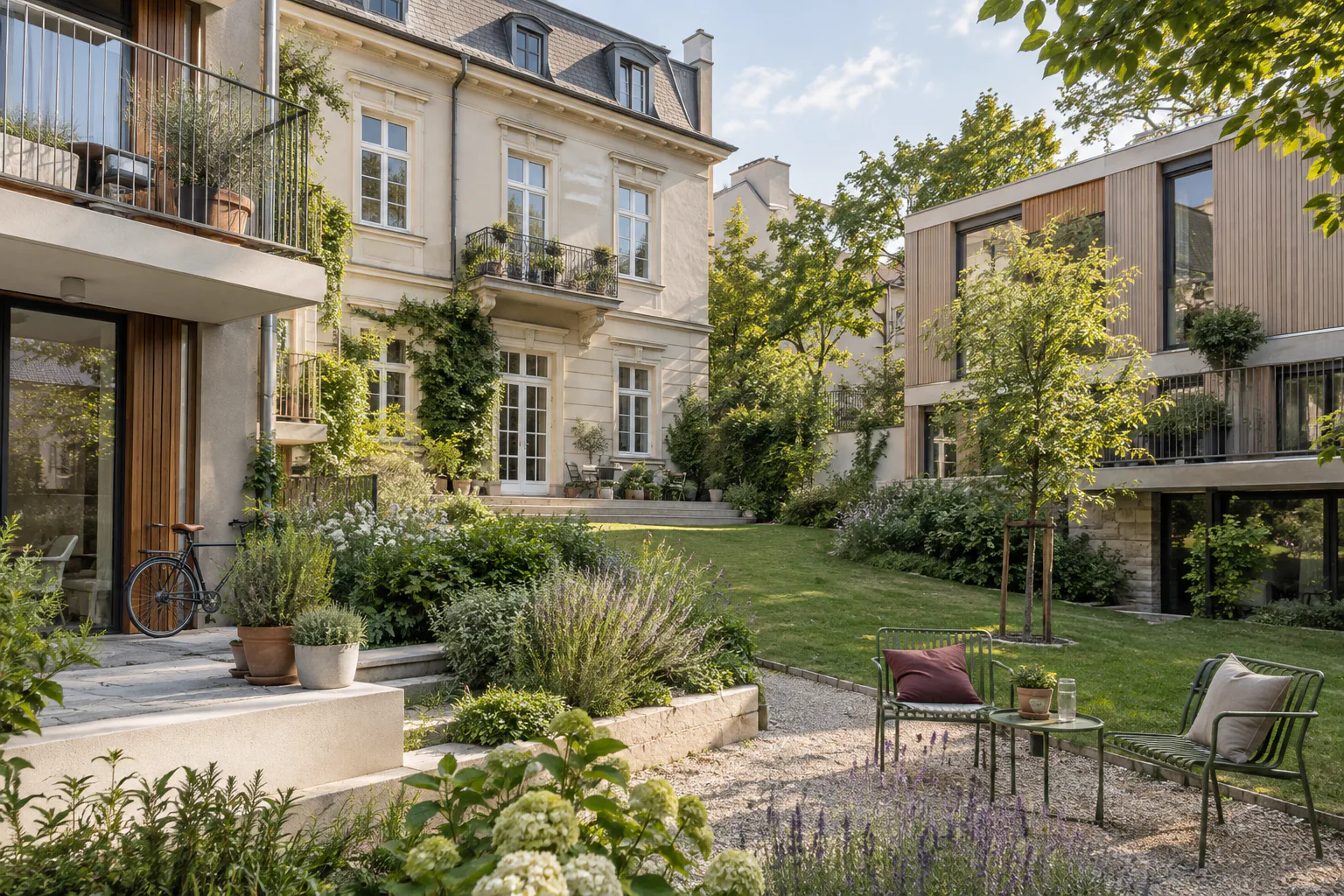 Österreichisches Wohnensemble aus Altbau, Gartenwohnungen und begrüntem Innenhof